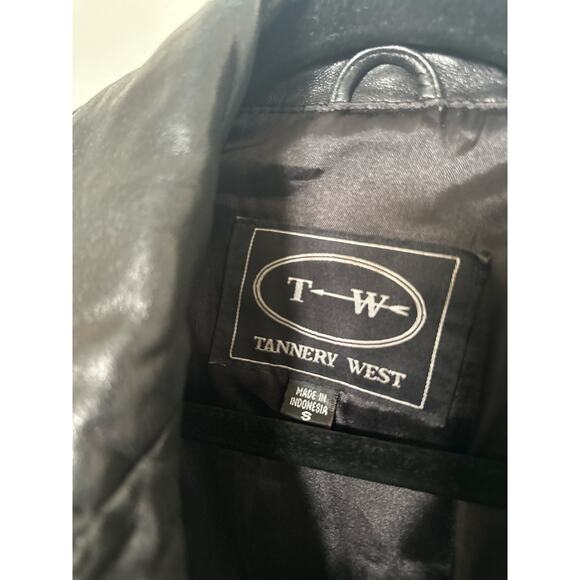 Tannery West Leather Jacket Vintage Moto Biker Belted Coat Black Women's S - Picture 5 of 8